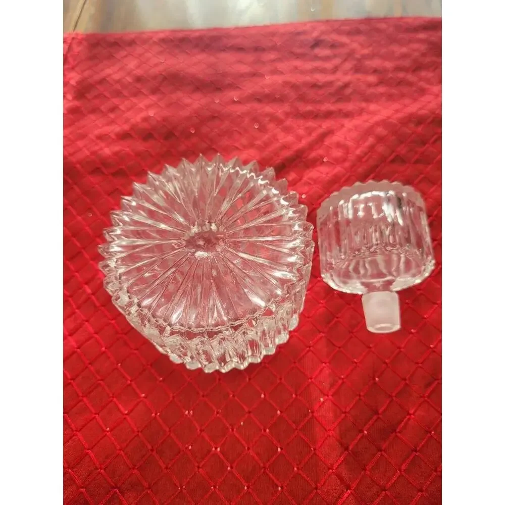 Vintage Perfume Bottle, Round Clear, Sawtooth Glass, Stopper